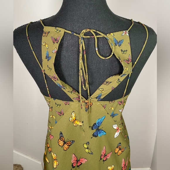 Women’s XS Abercrombie & Fitch Olive Green Butterfly Strappy Mini Dress - Picture 8 of 10